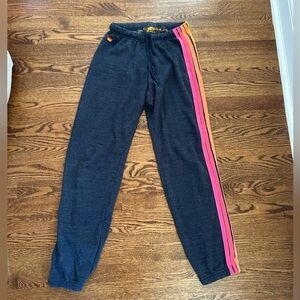 Aviator Nation 5 Stripe Sweatpants- Navy, Size Small